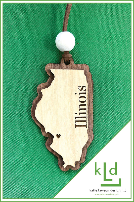 Illinois State Ornament Gift with Heart Engraved on City of Choice